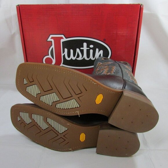 Justin Men's Bender 11" Square Toe Cowboy Boots Chocolate Brown Cowhide BR5349 - Picture 4 of 5